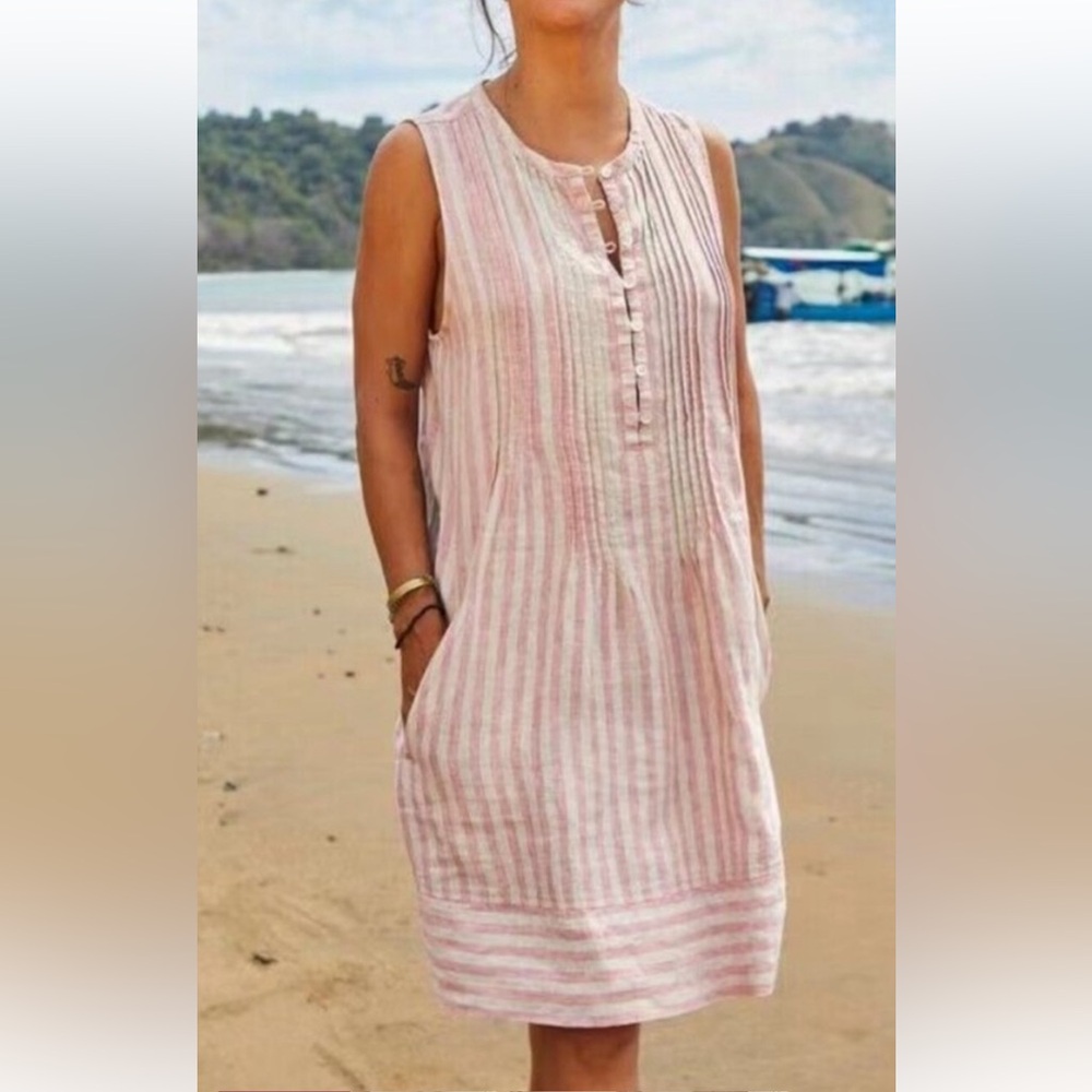 Faherty Isha Linen Pink Dress Medium